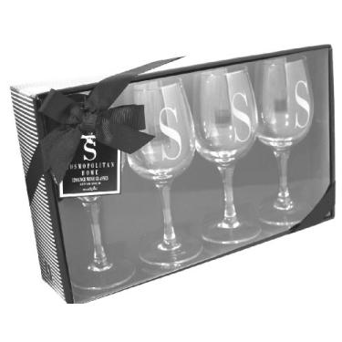 Imagem de Mud Pie Cosmopolitan Home, conjunto de 4, taças de vinho com haste de 355 ml com monograma S