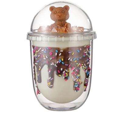Imagem de seelucky Copo de viagem de urso com canudo copo de festa sorvete copo para beber gelo Boba Bubble chá presente de aniversário (urso de chocolate creme, 350 ml)