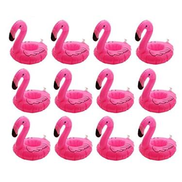 Imagem de Suporte inflável para bebidas de flamingo, pacote com 12, porta-copos para copo de coca para latas de bebidas e garrafas – Diversão para crianças e festas na piscina para adultos...