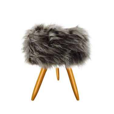 Imagem de Puff Banqueta Decorativo Para Sala Pés Palitos Pelúcia Cinza