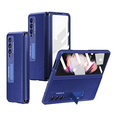 Imagem de Capa para Samsung Z Fold 3 5G com protetor de tela de vidro integrado, suporte, proteção de dobradiça, capa rígida estável resistente de grau millitar para Samsung Galaxy Z Fold 3 capa de telefone à prova de choque (azul)