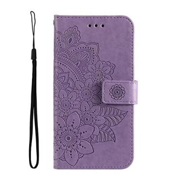 Imagem de Capa para Google Pixel 6/6 Pro Capa carteira de couro em relevo com compartimentos para cartão Kickstand TPU Capa interna à prova de choque Fecho magnético Flip Stand Capa protetora para celular, Roxo, 6 Pro 7,7 polegadas