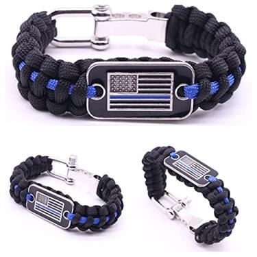 Imagem de CHENXIKK Pulseira Paracord - Pulseira tática de sobrevivência com logotipo da bandeira dos EUA, 3 tamanhos ajustáveis