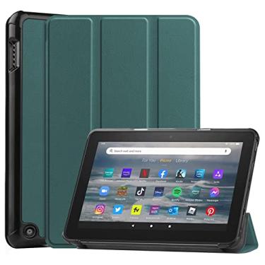 Imagem de Capa de couro dobrável para o novo tablet Kindle Fire 7 de 7 polegadas da Amazon (Lançado em 2022 - 12ª geração), capa ultra fina com suporte multi-ângulo