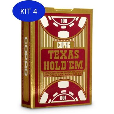 Imagem de Kit 4 Baralho Texas Holdem Vermelho Copag