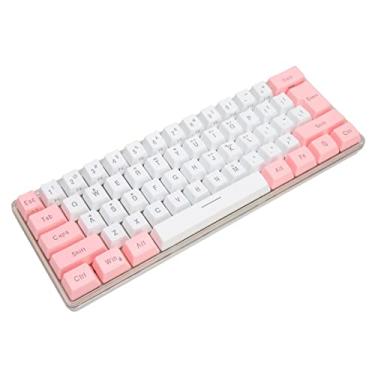 Imagem de Teclado para jogos, teclado mecânico com fio de cor de contraste de 61 teclas para desktop Rosa Branco