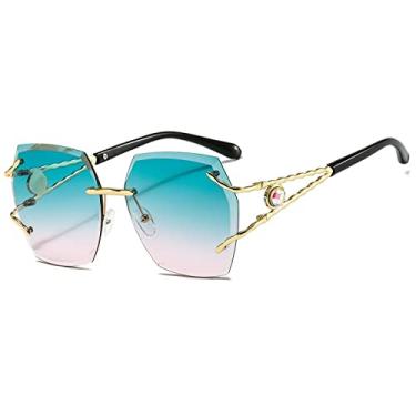 Imagem de Óculos de sol da moda femininos de luxo sem moldura óculos de sol masculinos sombras a forma irregular ao ar livre senhoras diamante óculos de sol uv400,7, china