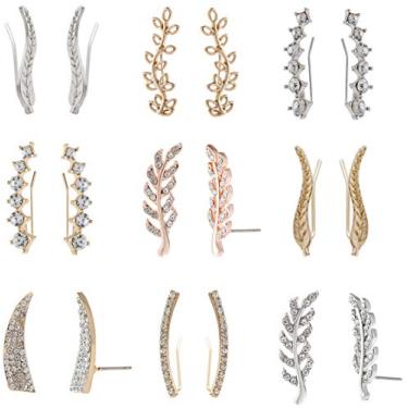 Imagem de Brincos Mernarlar com 9 pares de brincos de cristal de ouro rosê e cristais de ouro rosé simples e chique, com folhas vazadas, brincos hipoalergênicos