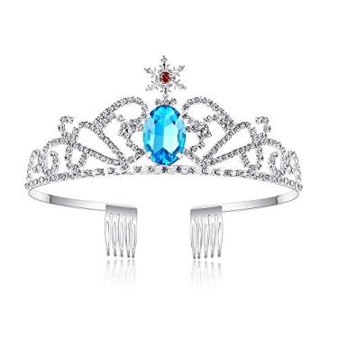 Imagem de Lovelyshop Tiara Princesa Elsa Crown de diamante azul com strass e floco de neve