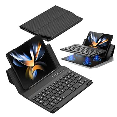 Imagem de Capa de couro para Samsung Galaxy Z Fold4 Coldre de teclado e suporte de caneta S, leve, luxuosa, elegante, com suporte, teclado Bluetooth, conecta sem fio o teclado Z Fold4, preto de fibra de carbono