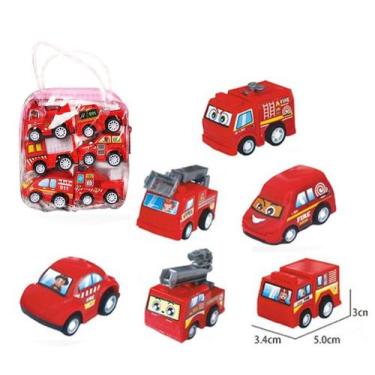 Imagem de Carrinho De Brinquedo Fricção Kit Com 6 Carros + Bolsa Bombeiros - Shi