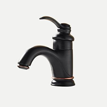 Imagem de LIDON Torneiras de banheiro torneira de água quente e fria latão torneira de banheiro furo único torneira de latão banheiro furo único torneira de banheiro torneira de banheiro preta, antiga A (cor: preto)