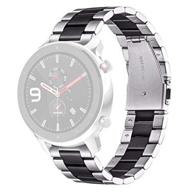 Imagem de Pulseira NSmart compatível com Amazfit GTR 47MM / GTR 2 / GTR 2e / GTR 3 / GTR 4 (Preta com borda prata 3 elos)