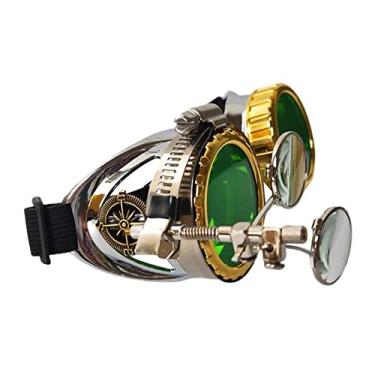 Imagem de Harilla Funky Steampunk Glasses, óculos retrô steampunk Props Color Lentes Costume Gothic Punk Fashion Women Men Sunglasses for Fancy Dress, Masquerade, Party, Cosplay- Verde