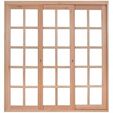 Imagem de Porta Janela com 3 Caixilhos de Correr para Vidros Quadriculados e sem Venezianas Rondosul Natural