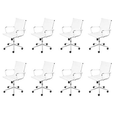 Imagem de Conjunto 8 Cadeiras para Escritório Diretor com Rodízios Esteirinha Baixa Or Design Branco