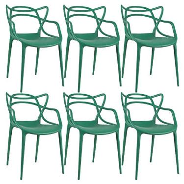 Imagem de Loft7, Conjunto Kit 6 Cadeiras Design Allegra Polipropileno Injetado Alta Densidade Empilhável Sala Cozinha Jantar Bar Jardim Varanda Verde Escuro