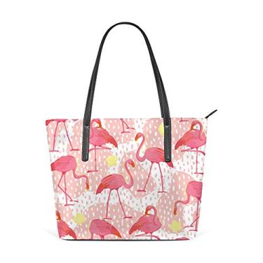 Imagem de Bolsa de ombro feminina sacola de couro para compras grande trabalho, rosa, decoração de flamingo, bolsa casual