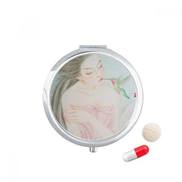 Imagem de Caixa de comprimidos de aquarela estilo chinês de beleza com pássaro, caixa de armazenamento de remédios