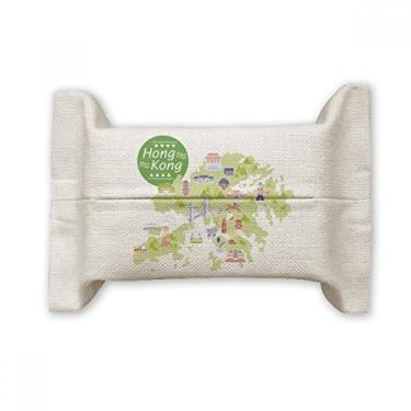 Imagem de Hong Kong Mapa Atrações China Suporte de capa de papel para lenços faciais Bolsa de linho de algodão