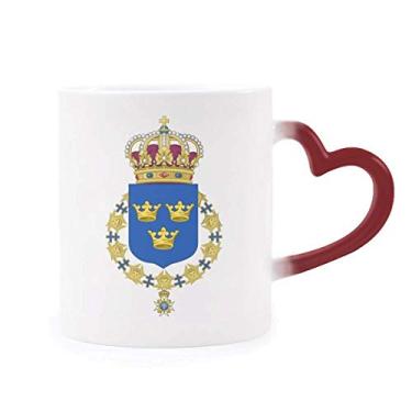 Imagem de Caneca Suécia Europa com emblema nacional sensível ao calor Caneca vermelha que muda de cor