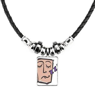 Imagem de DIYthinker Sleep Abstract Face Sketch Happy Necklace Jewelry Torque Leather Rope Pendant