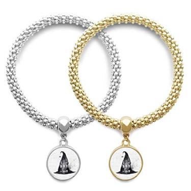 Imagem de DIYthinker Chapéu de feiticeiro com efeito de tinta para Dia das Bruxas, pulseira bracelete pingente, joia para presente de casal