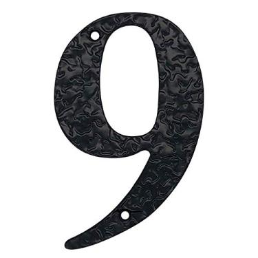 Imagem de Placa de ferro fundido com número de placa flutuante 3D de 12,7 cm em aço carbono preto grande, placa de porta com dígitos de endereço, montagem com parafuso, durável antiferrugem