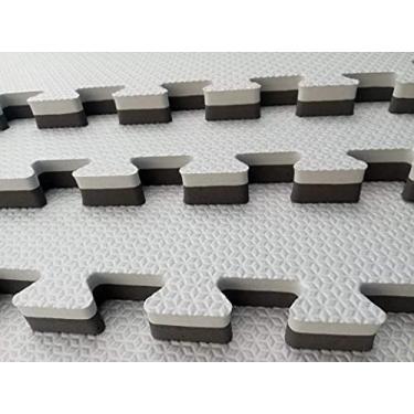Imagem de Kit 9 Tatames Tapetes EVA Dupla Face Preto e Cinza 50x50x3cm
