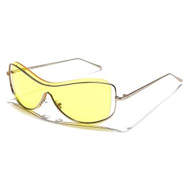 Imagem de Armações de metal sem aro Punk Mirror Óculos de sol fotocrômicos para mulheres e homens Óculos de proteção únicos de uma peça amarelo