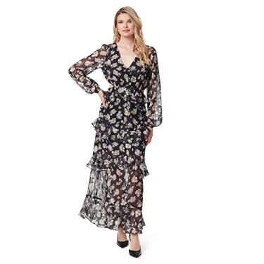 Imagem de Jessica Simpson Vestido longo feminino estampado Bianca, Preto/Draf, G