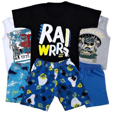 Imagem de Kit com 3 Conjunto Infantil Menino Roupa Criança Masculino Juvenil Verão 1, 2, 3, 4, 6, 8 Anos-Masculino