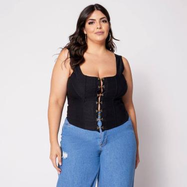 Imagem de Blusa Cropped de Alça Plus Corset com Colchetes e Bojo