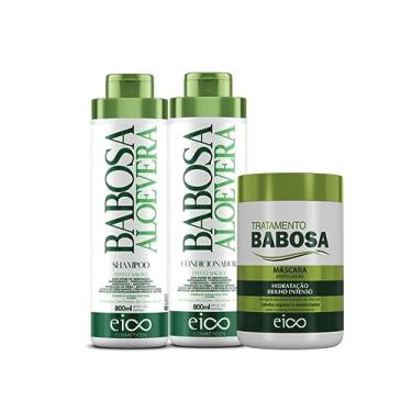 Imagem de Eico Babosa Shampoo e Condicionador 800ml e Máscara Hidratação Profissional 1kg