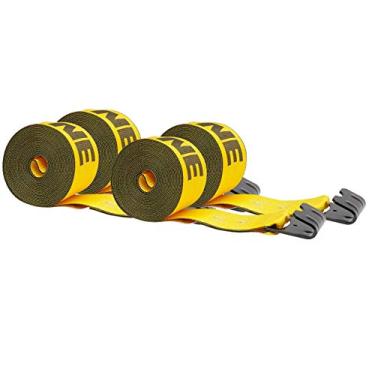 Imagem de Mytee Products Cinta de guincho Kinedyne 10 cm x 7,6 m de ouro resistente com ganchos planos WLL# 2,449 kg | Controle de carga de 10 cm para reboque utilitário de caminhão plano (pacote com 4)