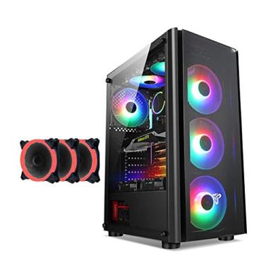 Imagem de Gabinete Gamer ATX Case, Mid-Tower PC Gaming Case ATX/M-ATX/ITX - Front I/O USB 3.0 Port - Fully Transparent Side Panels - Support Water Cooling - With Red Light Fan (Style : 3 fan)