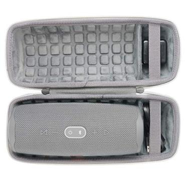 Imagem de co2CREA Capa rígida de viagem para substituição para JBL Charge 4/substituição para alto-falante Bluetooth JBL Charge 5 à prova d'água (preto escuro e cinza interno)
