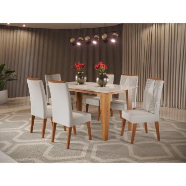 Imagem de Mesa de Jantar Retangular Marie com 6 Cadeiras Vegas Mel/Marfim/Off White