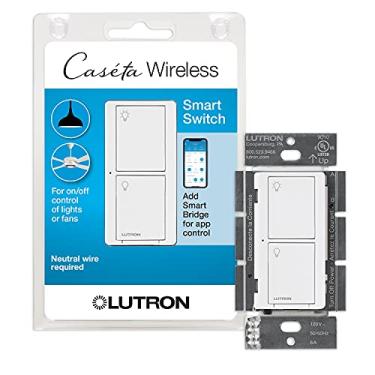 Imagem de Lutron Caseta Smart Switch, trabalha com Alexa, Apple HomeKit, Google Assistant | 6-AMP, para ventiladores de teto, fãs de exaustão, lâmpadas LED, lâmpadas incandescentes e lâmpadas de halogênio | Pd-6ans-wh | Branco