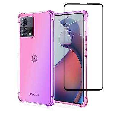Imagem de Capa para Motorola Moto G 5G 2023 com protetor de tela transparente ultrafina macia TPU bumper capa flexível transparente gradiente capa Rainbo para Motorola G 5G 2023 (rosa)