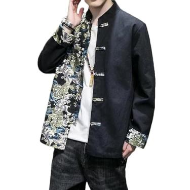 Imagem de KANG POWER Roupas masculinas estilo chinês, primavera, verão, algodão, linho, jaqueta, paletó, casaco Hanfu, Jaqueta preta masculina, Medium