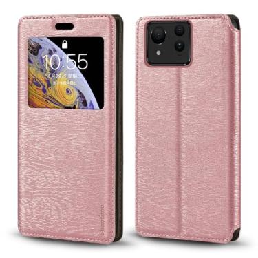 Imagem de Shantime Capa para Asus Zenfone 11 Ultra 5G, capa de couro de grão de madeira com suporte para cartão e janela, capa flip magnética para Asus Zenfone 11 Ultra 5G (6,7 polegadas) ouro rosa