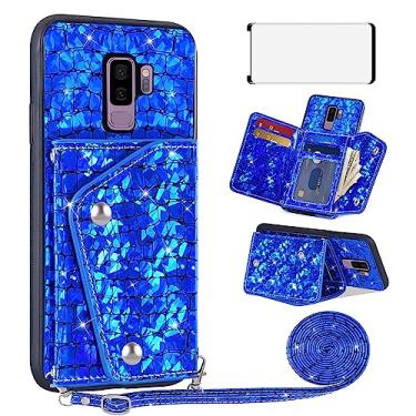 Imagem de Asuwish Capa de celular para Samsung Galaxy S9 Plus com protetor de tela e suporte para cartão de crédito, acessórios para celular iPhone 6 S9 + 9S 9+ S 9 9 plus S9plus feminino masculino azul