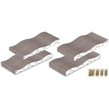 Imagem de Almofada para arranhadores para gatos de 4 peças, papelão com texturas reversíveis premium para arranhar, ampla e durável