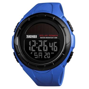 Imagem de FANMIS Relógio de pulso masculino de quartzo casual alimentado por energia solar, analógico, digital, multifuncional, preto, X azul, Relógio esportivo
