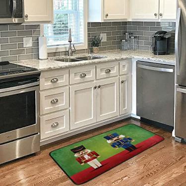Imagem de Tapete de cozinha quebra-nozes vermelho azul brinquedo de Natal para banheiro absorvente antiderrapante lavável tapete de mesa tapete de corredor para casa, escritório, corredor, pia, fogão,