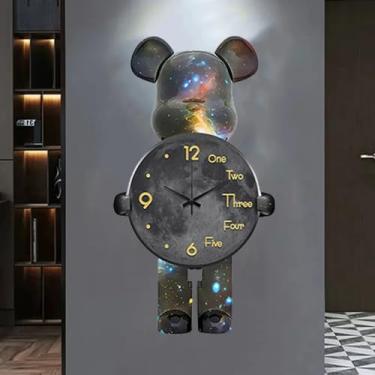 Imagem de Lewey Relógio de parede criativo urso tijolo desenho animado moda pendurar relógios de parede relógio moderno relógio de arte silenciosa simples relógios de decoração de casa (cor: cinza sem luz,