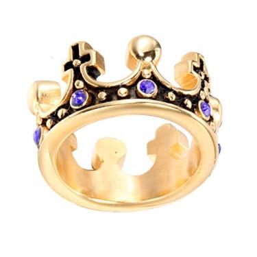 Imagem de LAFATINA Anel dominador masculino rei real coroa anel unissex aço inoxidável cruz cavaleiro bandas, tamanho 7 a 13, Metal, aço inoxidável