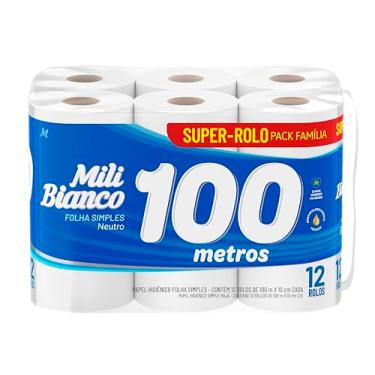 Imagem de Papel Higiênico Mili Bianco Folha Simples - 12 Rolos de 100 Metros - Máximo Rendimento, Neutro - Ideal para Economia e Uso Diário