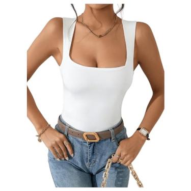 Imagem de SOLY HUX Camiseta regata feminina gola quadrada verão sem mangas sexy para sair, Branco liso, PP